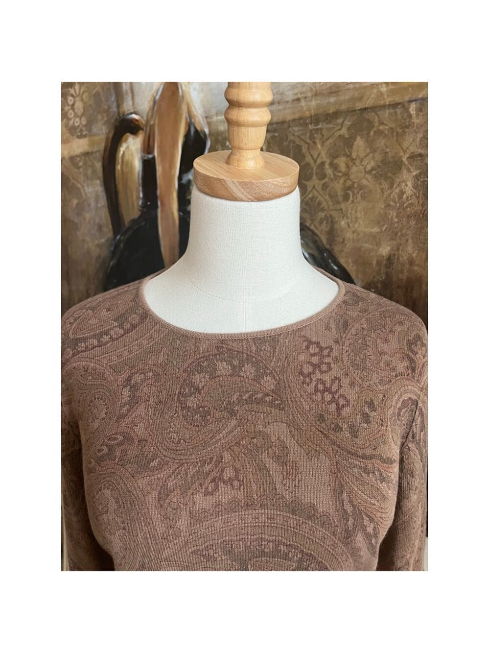 Women's LAUREN Ralph Lauren Brown Paisley Crew Neck Sweater L